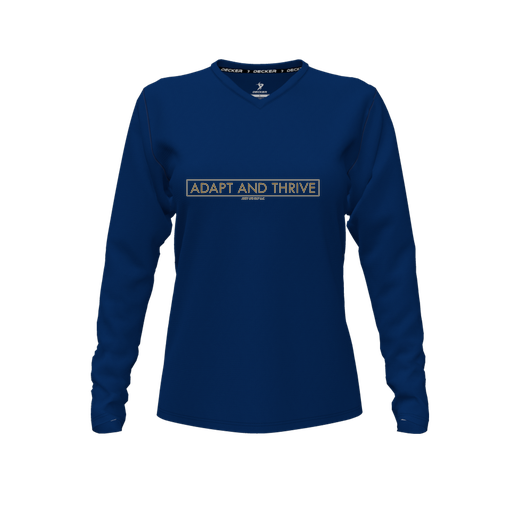 [CUS-DFW-TEES-PER-VNK-LSL-NVY-FYXS-LOGO2] Decker Performance T-Shirt (Female Youth XS, Navy, V Neck, Logo 2, Long Sleeve)
