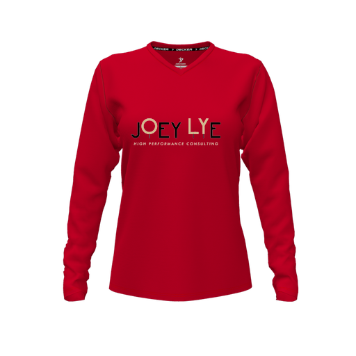 [FTLVPTRD-FYXS-LOGO1] Decker Performance T-Shirt (Female Youth XS, Red, V Neck, Logo 1, Long Sleeve)