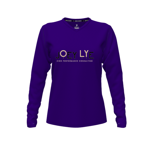 [CUS-DFW-TEES-PER-VNK-LSL-PUR-FYXS-LOGO1] Decker Performance T-Shirt (Female Youth XS, Purple, V Neck, Logo 1, Long Sleeve)